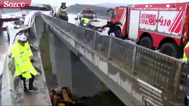 Beykoz'da 3. Köprü yolunda bir beton mikseri viyadükten uçtu