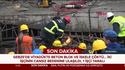 Gebze viyadük çalışması sırasında beton blok ve iskele çöktü