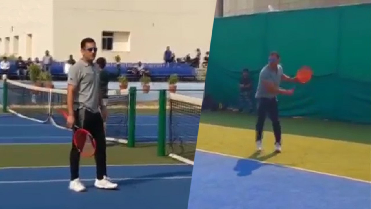 டென்னிஸ் விளையாடும் மகேந்திர சிங் தோனி