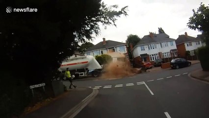 Crash bang wallop! Runaway lorry ploughs through street in Worcester
