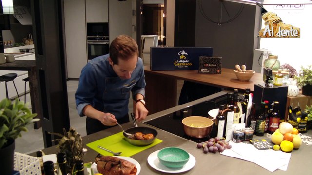 MI PULPITO A LA GALLEGA RECETA DE bacalao con sobrasada y ensalada de esparragos verdes