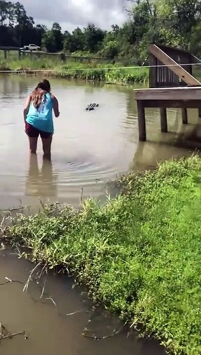 Dev Gibi Timsahı Sincap Besler Gibi Besleyen Kadın