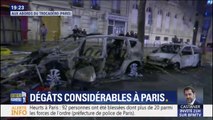 Scène de désolation avenue Kléber à Paris... Plusieurs voitures stationnées ont été incendiées