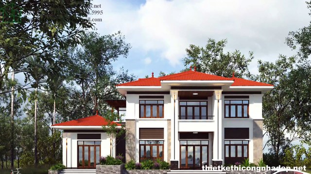 Thiết kế biệt thự nhà vườn 2 tầng mái thái tại Vĩnh Phúc NDBT2T51