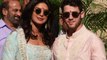 Priyanka Chopra and Nick Jonas as they step out of their family puja