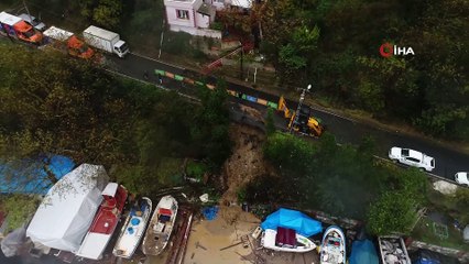 Sarıyer'de çöken yol havadan görüntülendi