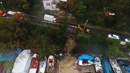 Sarıyer'de Çöken Yol Havadan Görüntülendi