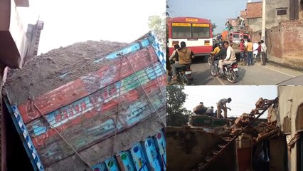 यूपी: रेत से भरा ट्रक अनियंत्रित होकर घर में जा घुसा, मलबे में दबने से 2 लोग घायल, हालत गंभीर