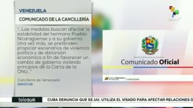 Venezuela rechaza sanciones de EE.UU. a vicepresidenta de Nicaragua