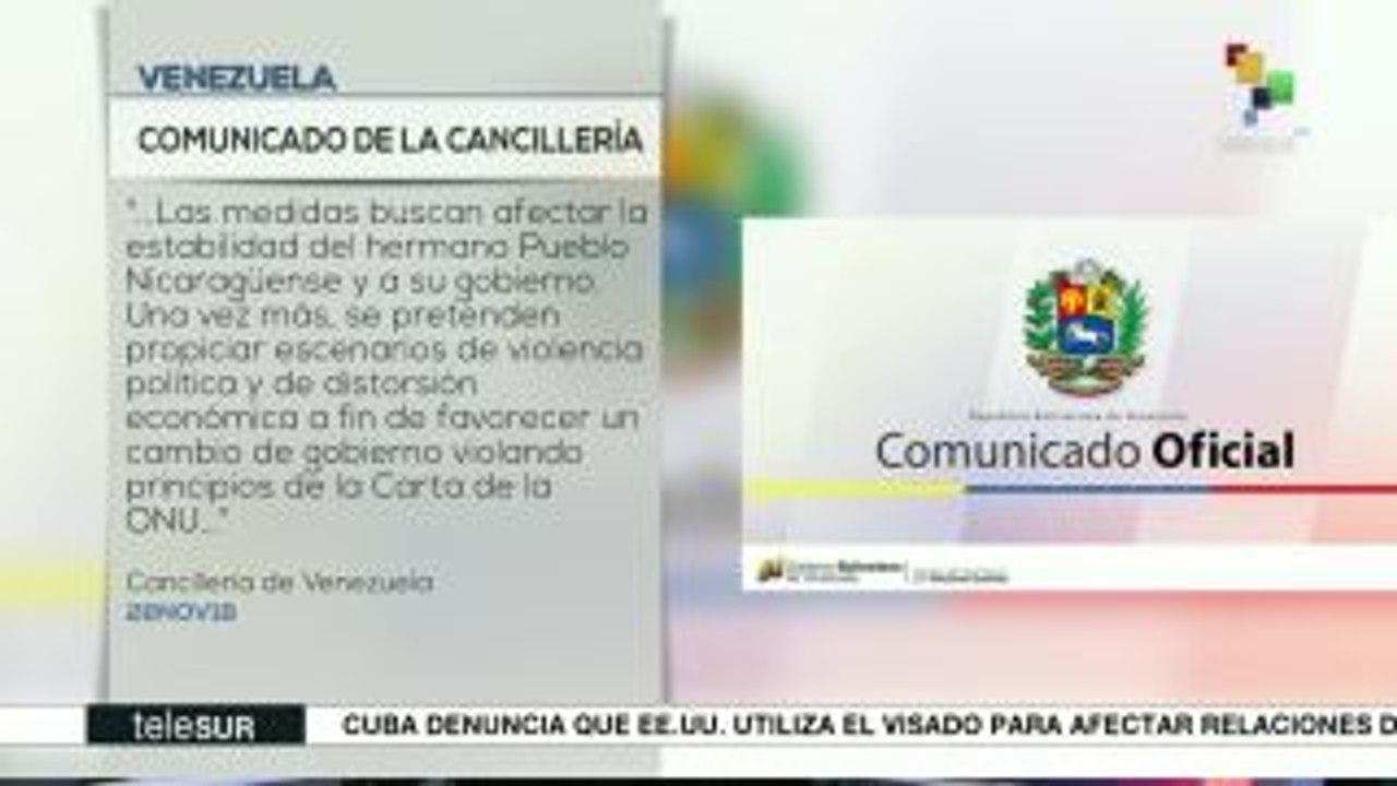 Venezuela rechaza sanciones de EE.UU. a vicepresidenta de Nicaragua