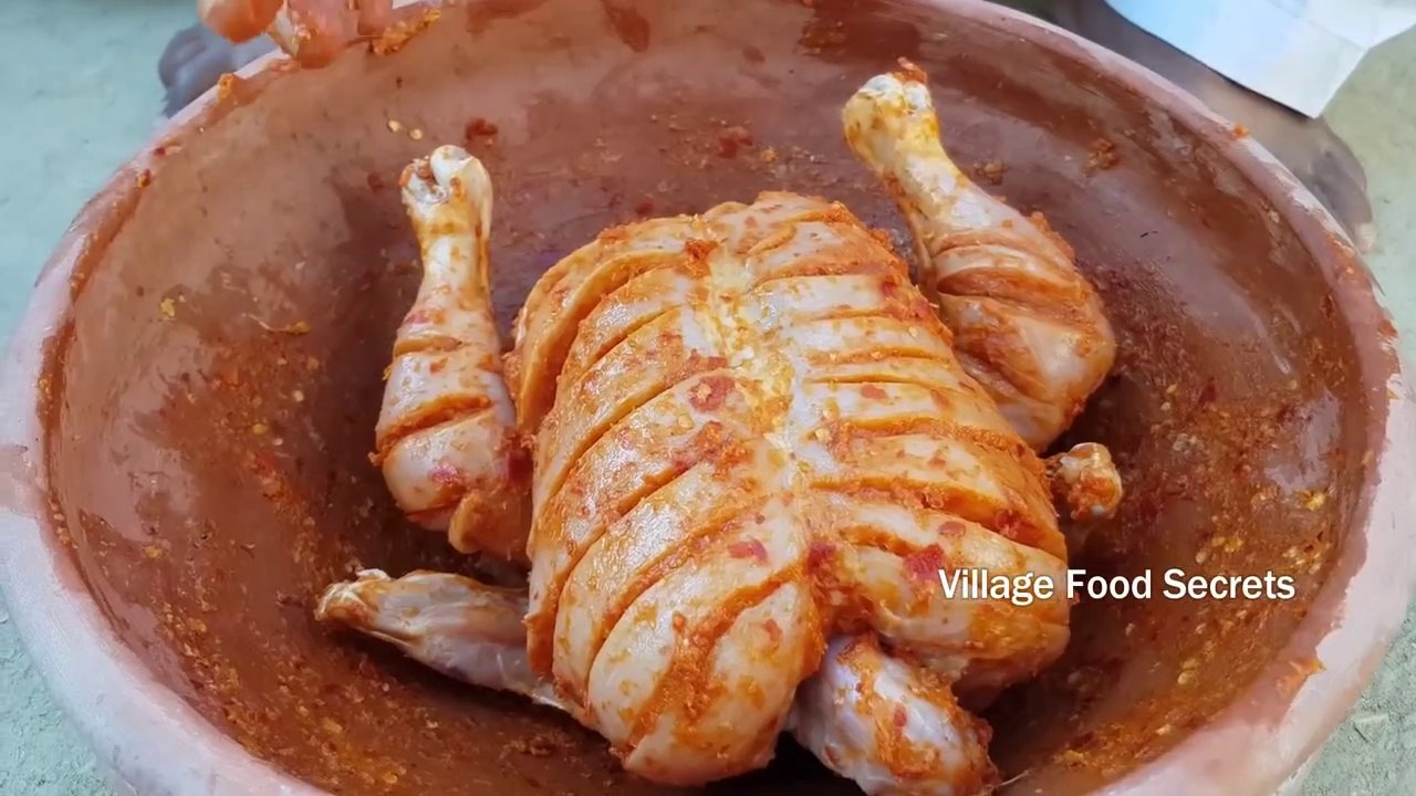 Spiced Roasted Chicken - Roasted Chicken in Mud Grill Pot - Clay Oven - Village Food Secrets