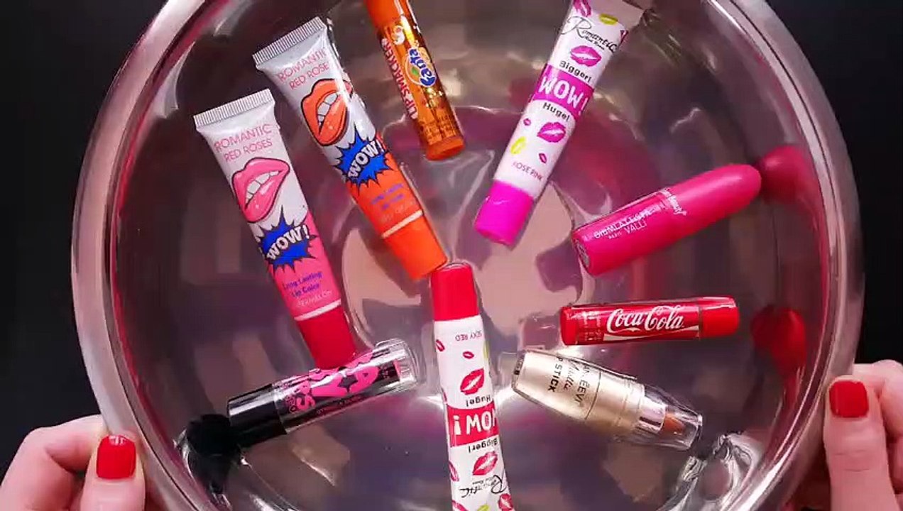Lipstick Slime - Satisfying Slime Coloring - Mixing Lipstick into Clear Slime