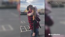 Daughter in tears as firefighter dad surprises her at school