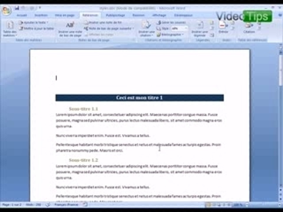 Inserer un sommaire automatique dans Word