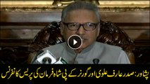 President Arif Alvi and Governor KPK Shah Farman addressing news conference in Peshawar