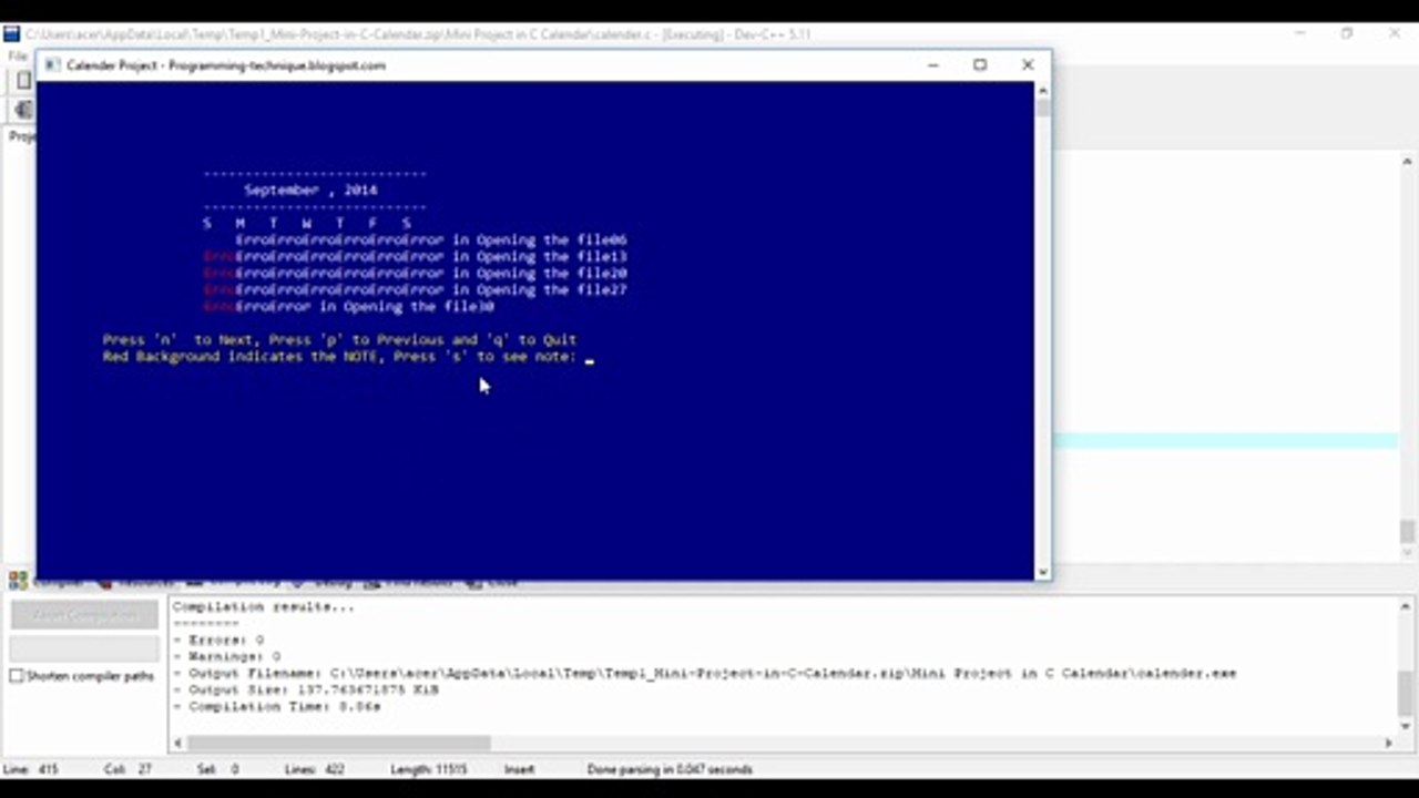 Calender system mini Projects - C programming Projects