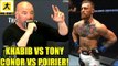 Conor McGregor fights Dustin Poirier next and Khabib fights Tony winners fight eachother?,Colby