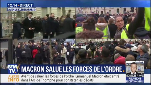 Des gilets jaunes scandent Macron démission à proximité du Président à Paris