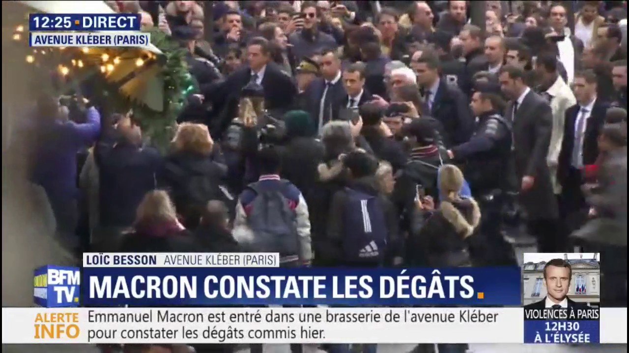 Emmanuel Macron rend visite aux commerçants victimes de vandalisme à Paris