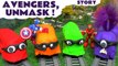 Superheroes from Marvel Avengers 4 help rescue the island by unmasking the Play Doh Naughty Toy Trains from Thomas and Friends using their Superpowers, can you guess the engine? A fun toy train story for kids