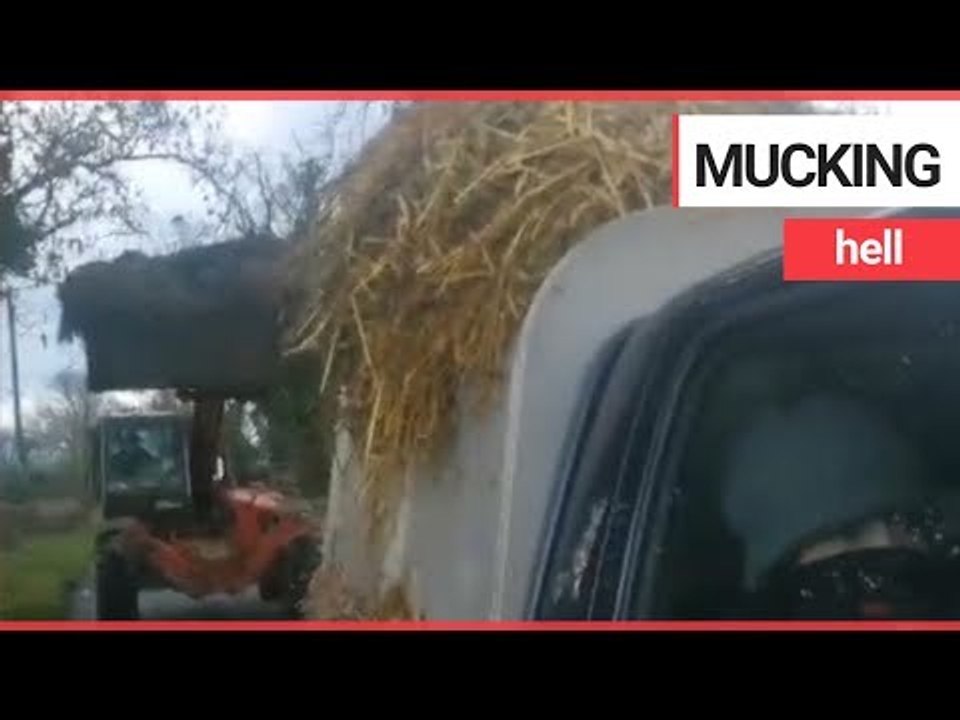 Tractor driver chases hunt saboteurs and tips manure over their van | SWNS TV