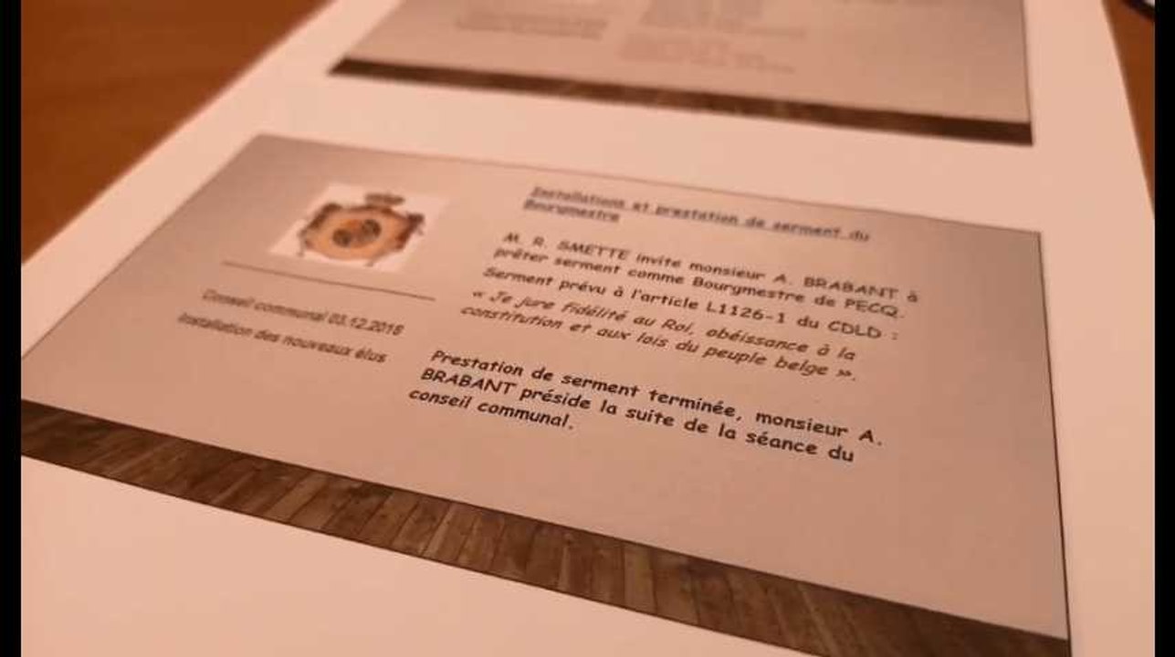 Pecq: prestation serment Aurelien Brabant