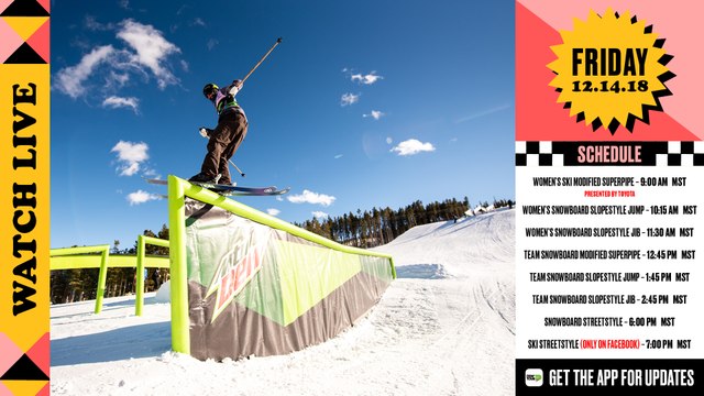 Day 2: 2018 Dew Tour Breckenridge – Women’s Ski Modified Superpipe Final Presented by Toyota, Women’s Snowboard Slopestyle + Snowboard Team Challenge