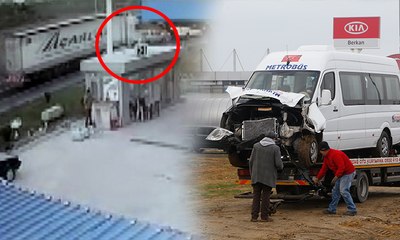 TIR kırmızı ışıktaki araçları biçti