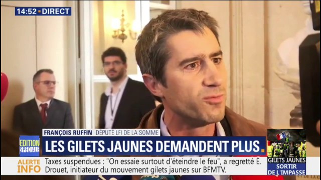 Taxes suspendues: François Ruffin salue les gilets jaunes, qui ont réussi à rendre la vue à un pouvoir aveugle