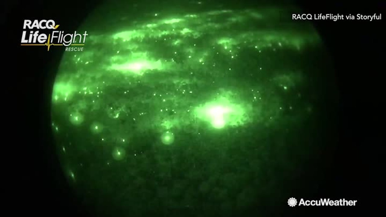 Helicopter's night vision camera captures wildfire hot spots