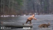 Donmuş göle yapışan geyik böyle kurtarıldı