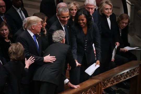 George W. Bush Gives Michelle Obama Candy at His Father's Funeral Service