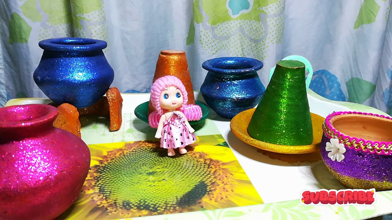 pot decoration ideas for kids | mud pot decoration with glitter | mud pot decoration ideas
