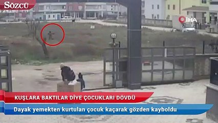 Скачать видео: Kuşlarına bakan çocukları tekme tokat dövdü