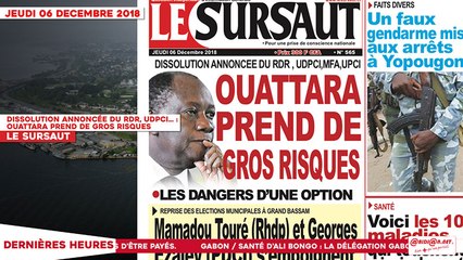 Le Titrologue du 06 Décembre 2018  / Dissolution annoncée du RDR, UDPCI… - Ouattara prend de gros risques