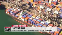 U.S. trade deficit hits 10-year-high of US $55.5 bil. in October