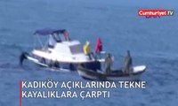 Kadıköy açıklarında tekne kayalıklara çarptı
