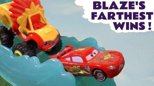 Hot Wheels Blaze Farthest Wins Competition with Disney Pixar Cars 3 Lightning McQueen and Marvel Avengers 4 Superheroes - A fun toy story race for kids