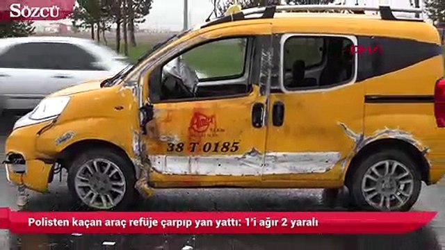 Polisten kaçan araç refüje çarpıp yan yattı 1'i ağır 2 yaralı
