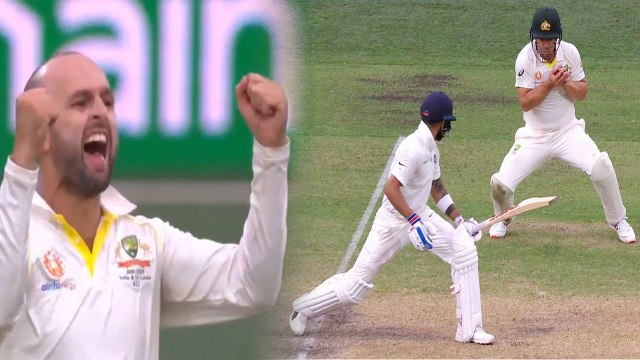 India VS Australia 1st Test: Virat Kohli knocked over by Nathan Lyon in 2nd innings |वनइंडिया हिंदी