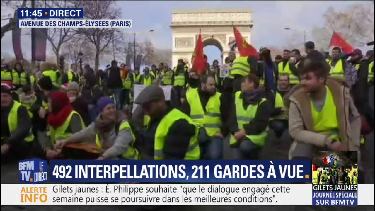Des gilets jaunes tentent d'organiser un sit-in sur les Champs-Élysées