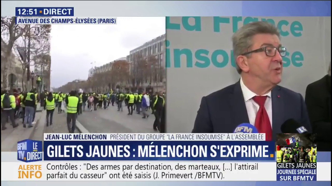 Gilets jaunes: Jean-Luc Mélenchon estime que le calme de la situation "marque un échec du pouvoir"