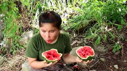 Primitive Technology   Shooting Wild Chicken by Girl At river   Cooking chicken Eating delicious 76