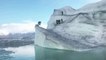 Guy Rides Paddle board Down Side of Iceberg