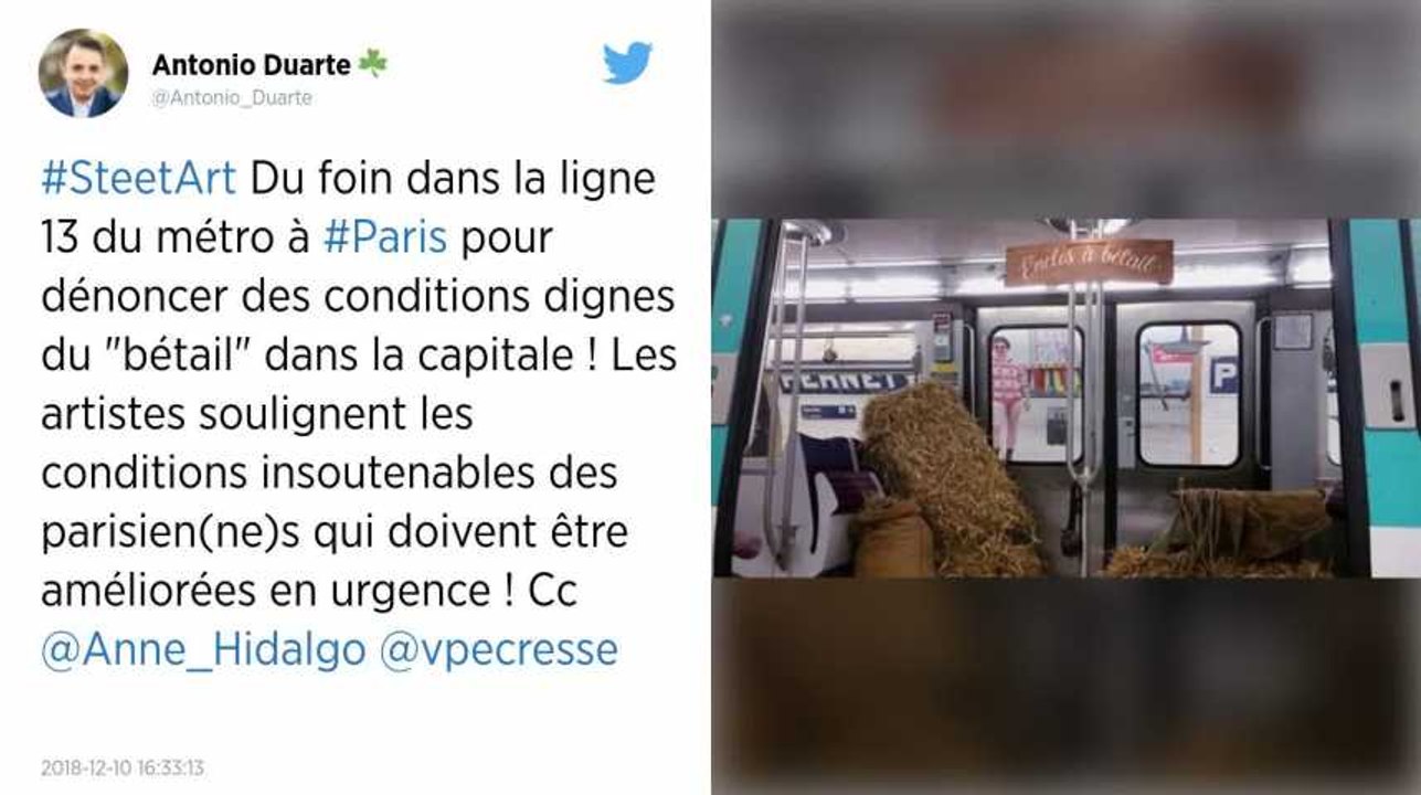 Paris. Du foin répandu dans une rame de la ligne 13 du métro