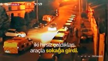 Araç hırsızlarını durdurmak isteyen kadın polis neredeyse eziliyordu