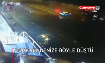 Otomobil denize böyle düştü