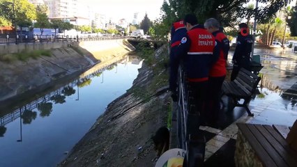 Sulama kanalında mahsur kalan köpeği Cankur kurtardı