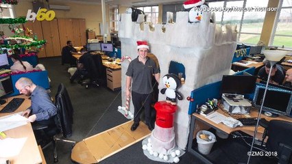 A Man Turns His Work Desk Into A Winter Wonderland