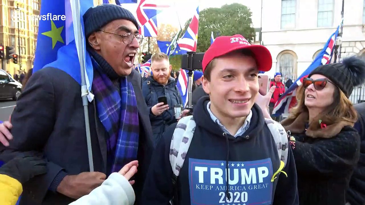 Pro and anti-Brexit protesters face off in heated exchanges in Westminster